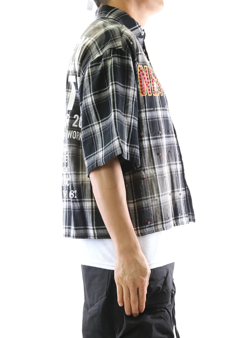 Kleep 'Umbro' Mens Long Sleeve Plaid Crop Shirt (Black) KW-5310