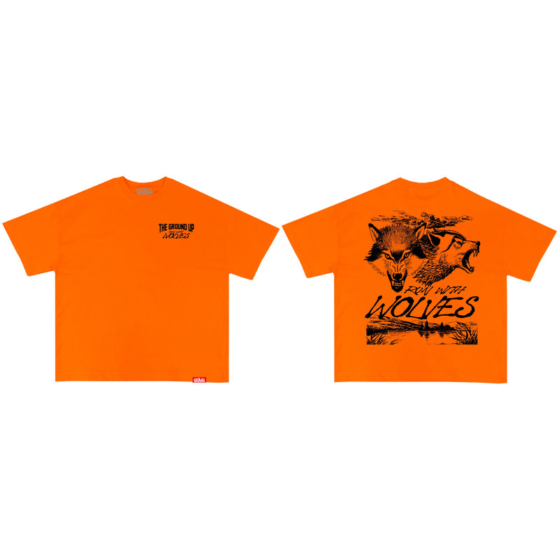 The Ground Up 'Run With Wolves' T-Shirt (Orange) - FRESH N FITTED-2 INC
