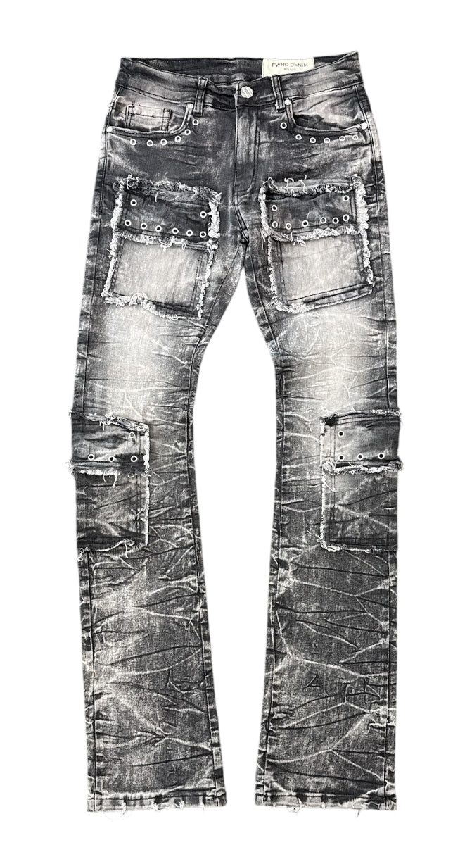 FWRD 'Eyelet' Stacked Denim (Washed Black) FW-330295