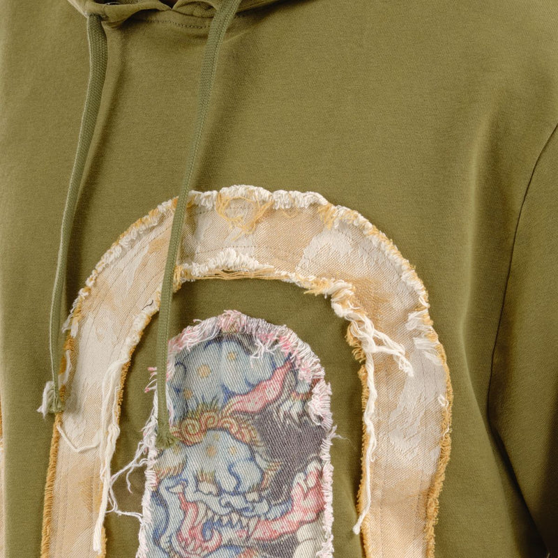 VOYAGE STUDIO 'Dragon' Rip & Tear Terry Cropped Hoodie (Olive) 53J10