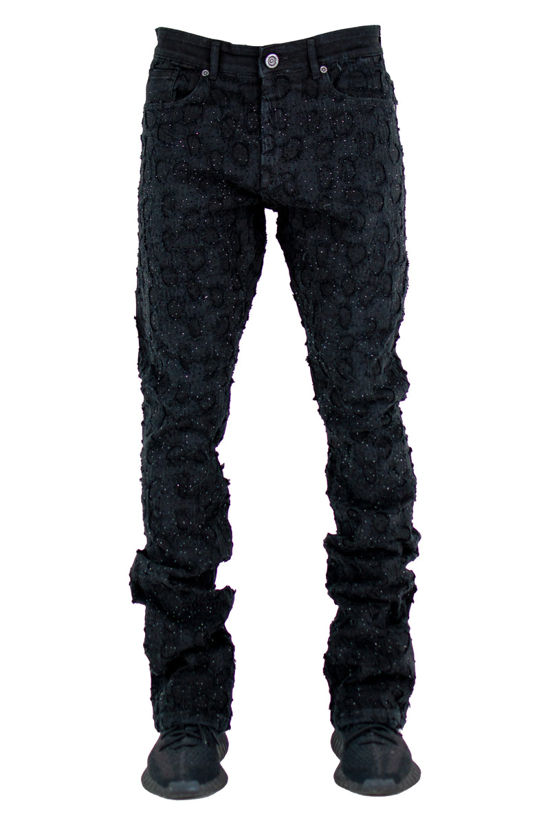 Focus 'Stoned' Distressed Stacked Rhinestone Denim (Jet Black) 5248C