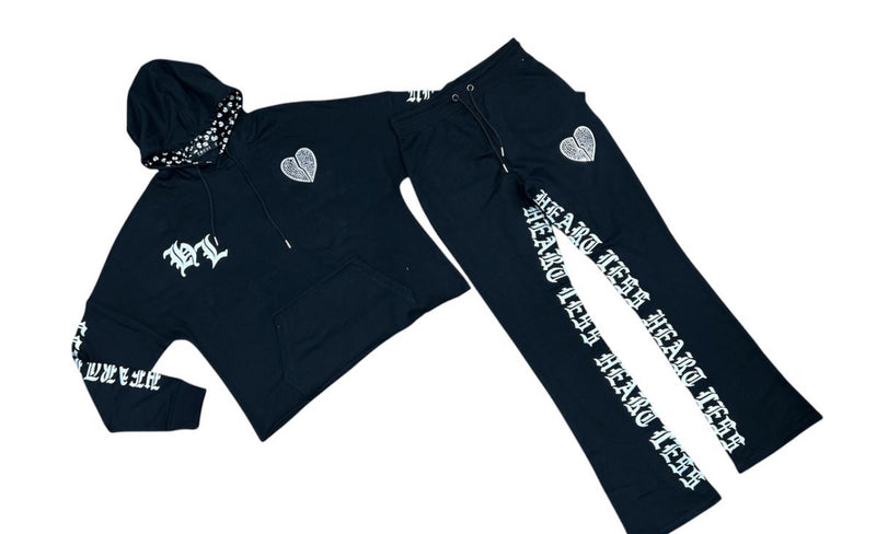 Focus 'Heartless' Stacked Stone Sweatpants (Black)80559 - FRESH N FITTED
