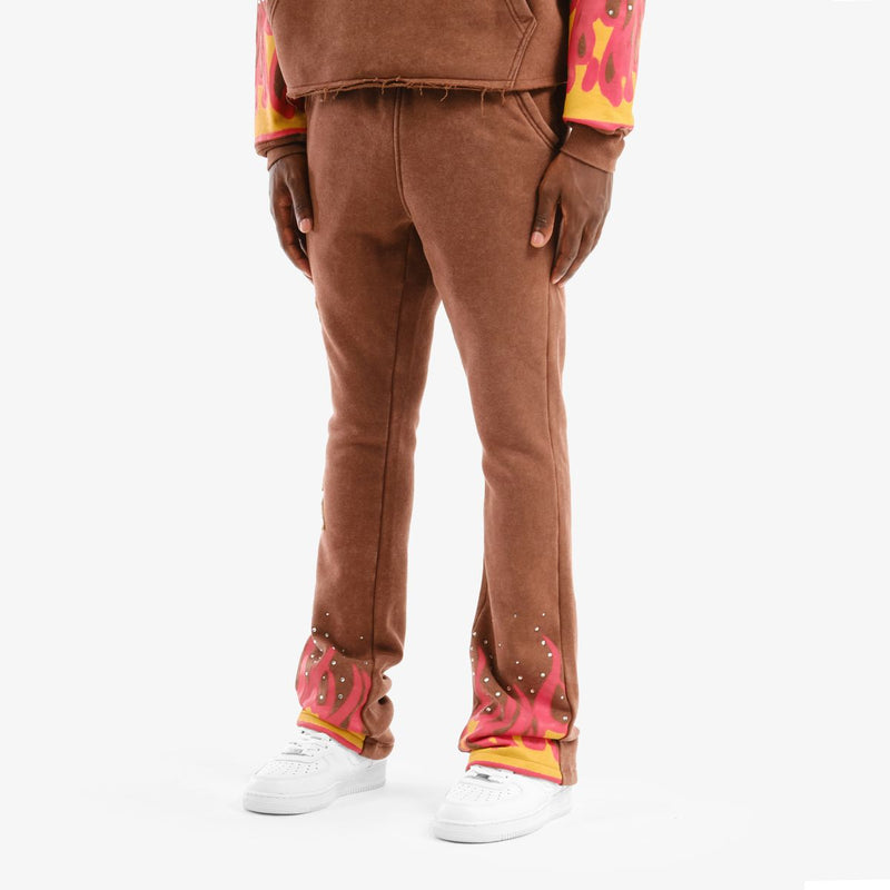 Copper Rivet 'Desires' Stacked Sweat Pants (Brown) 531576