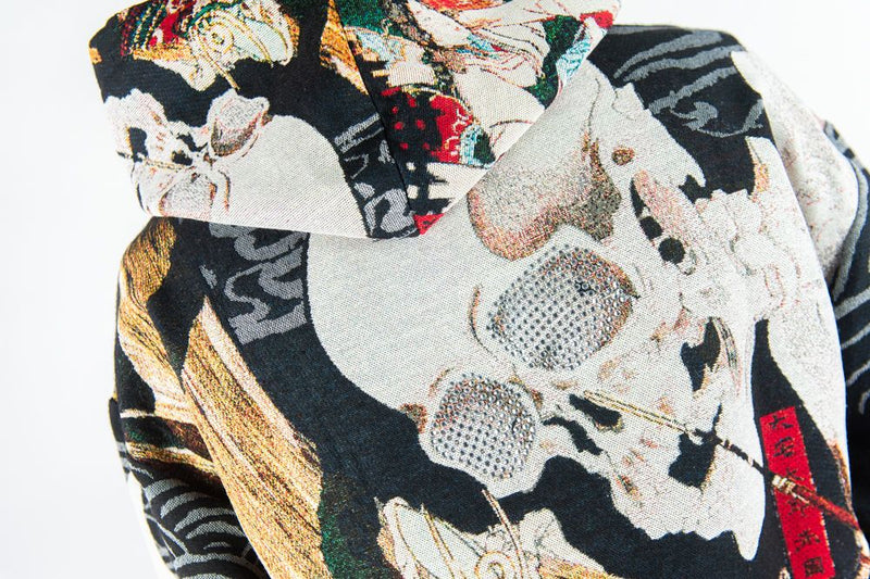 Rebel Minds 'Stay Wild' Rhinestone Tapestry Zip Up Hoodie (Black) 152-336
