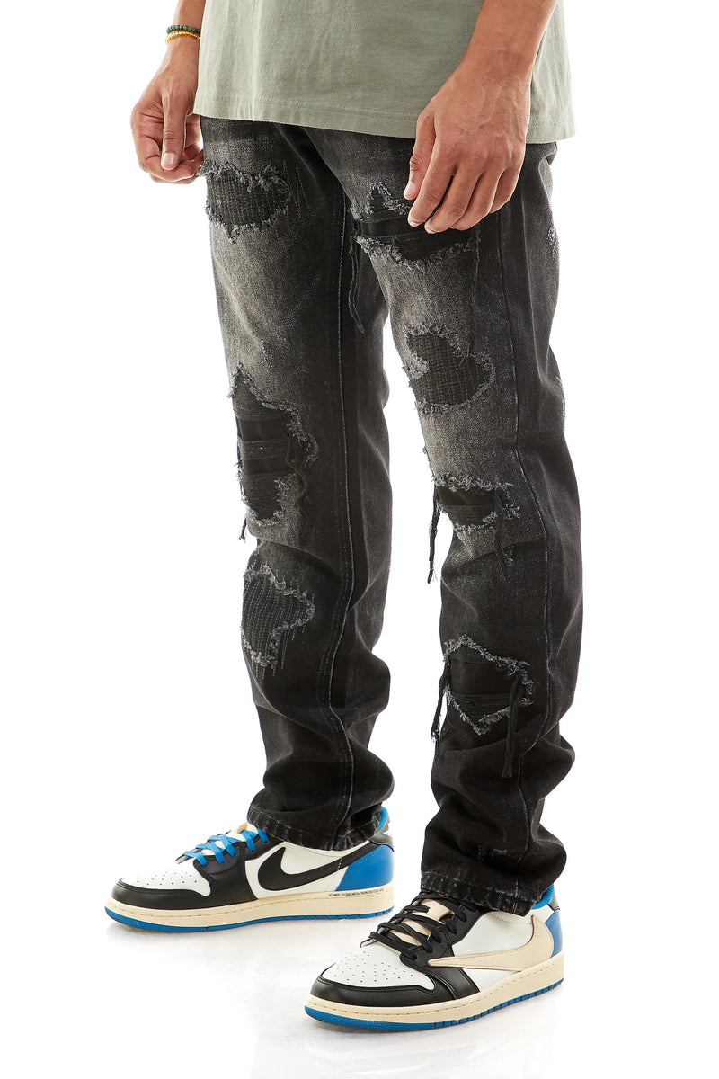 KDNK 'Rip & Repair' Regular Jeans (Black) KND4509 - Fresh N Fitted Inc