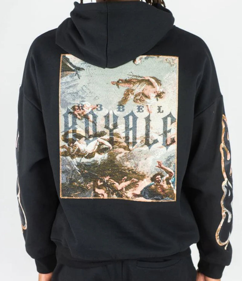 Rebel Denim 'Tapestry Patch' Fleece Hoodie (Black) 642-351