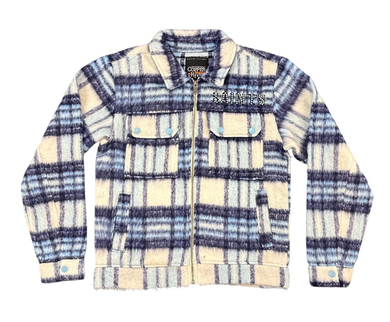 Copper Rivet Brushed Flannel Jacket With Pearl Embroidery(Blue) 535001 - FRESH N FITTED