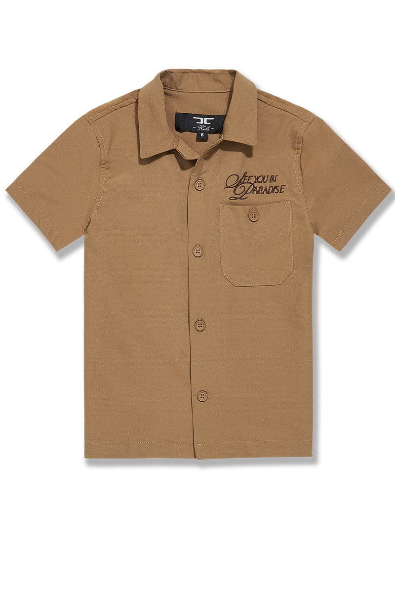 Jordan Craig Kids ‘Oakland Mechanic’ Short Sleeve Button Up Shirt (Mocha) 2061K