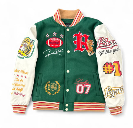 Rebel Minds Kids 'State Of Mind' Melton Varsity Jacket (H.Green) 852-B562 - FRESH N FITTED