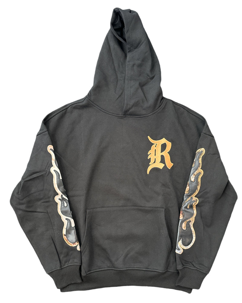 Rebel Denim 'Tapestry Patch' Fleece Hoodie (Black) 642-351