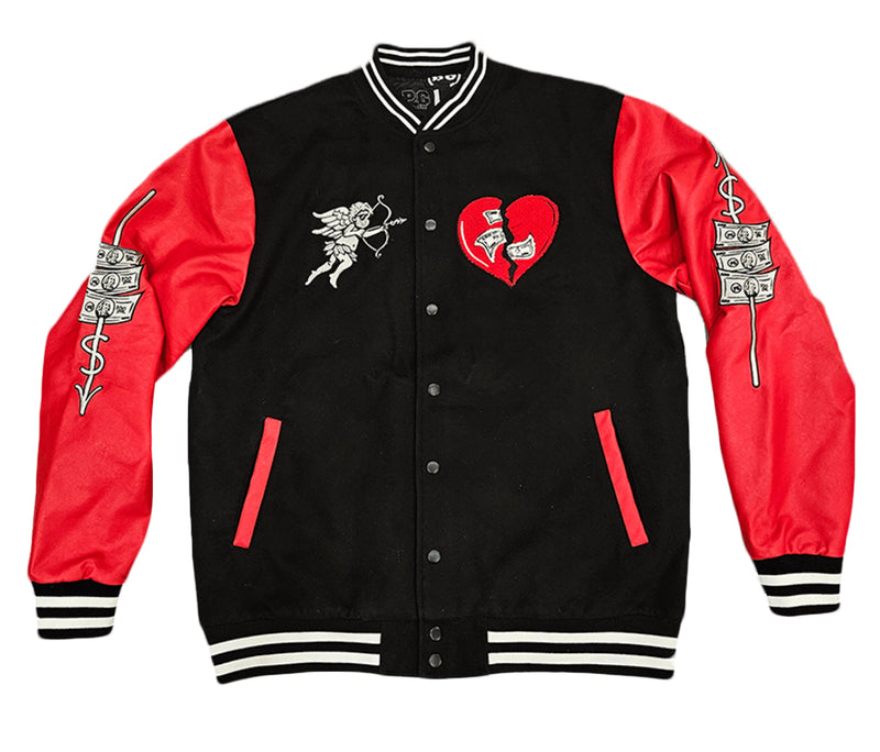 PG Apparel 'Heart Breaker' Varsity Jacket (Black/Red) - Fresh N Fitted Inc
