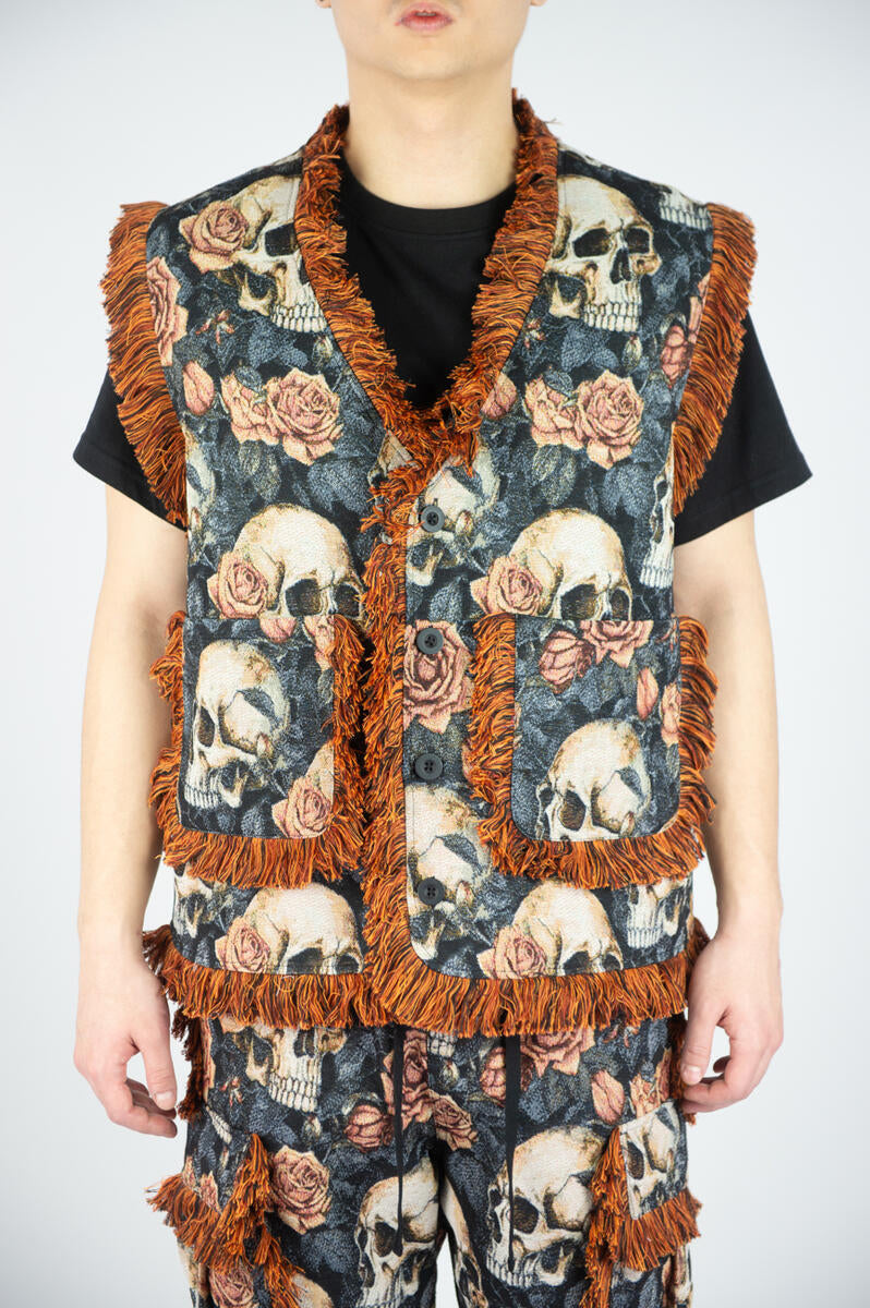 Rebel Minds 'Skulls' Tapestry Vest (Orange) 641-594