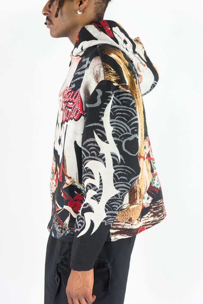 Rebel Minds 'Stay Wild' Rhinestone Tapestry Zip Up Hoodie (Black) 152-336