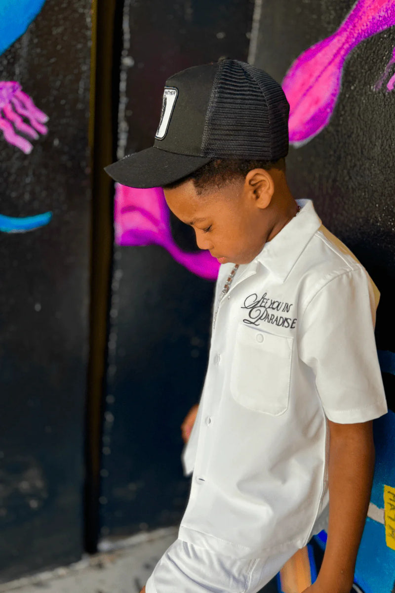Jordan Craig Kids ‘Oakland Mechanic’ Short Sleeve Button Up Shirt (White) 2061K