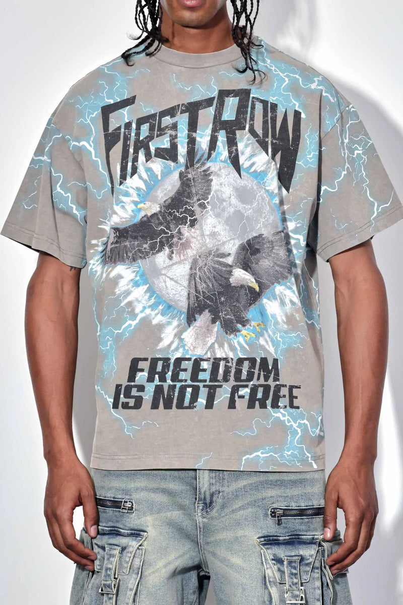 First Row ‘Fredom Is Not Free’ Washed T-Shirt (Grey) FRT2163