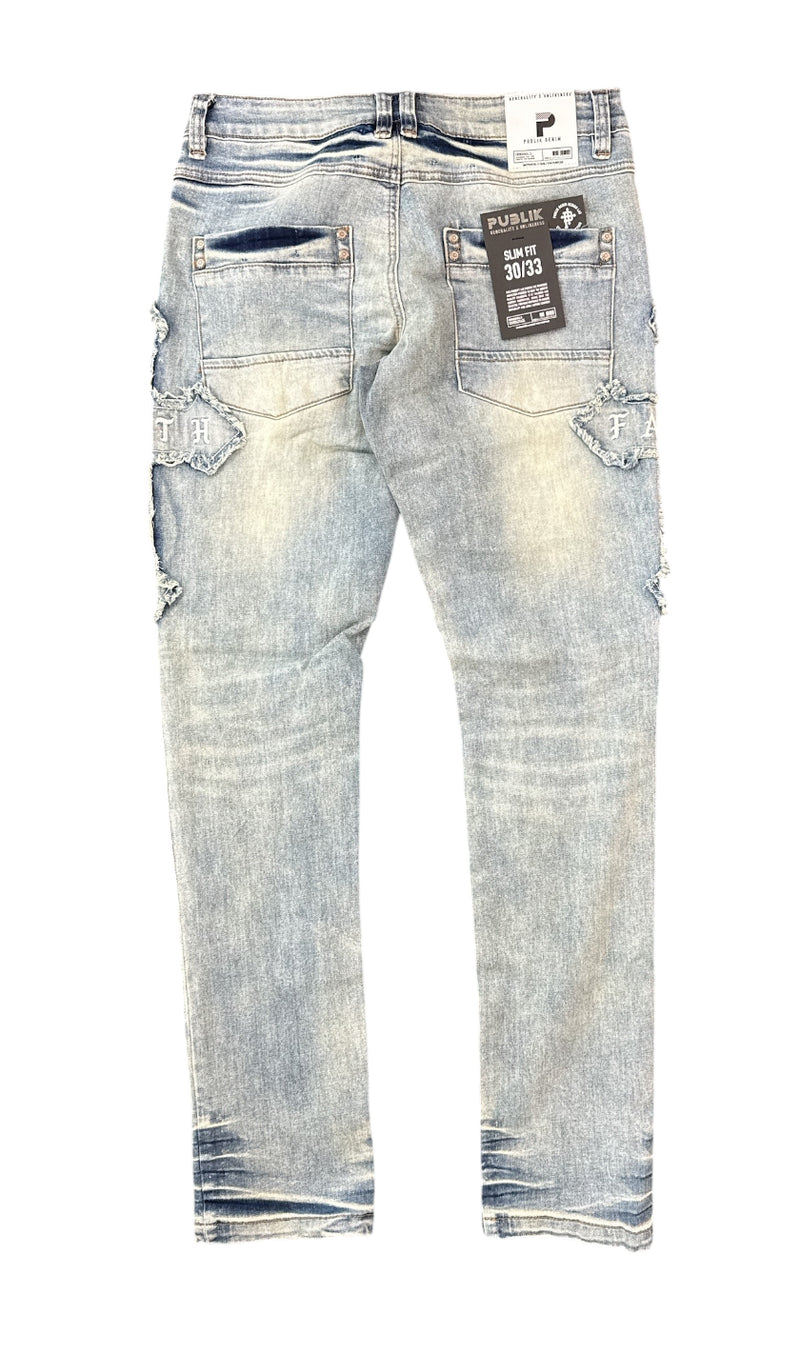 Publik 'Cross Patch' Slim Fit Denim (Rust Blue) KD2533
