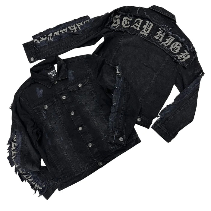 Rebel Minds 'Stay High' Denim Jacket In Black 641-521 - Fresh N Fitted Inc