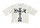 Highly Undrtd 'Highly Vision' 3/4 Sleeve Rhinestone Cropped T-Shirt (Grey) HF5500