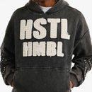 VOYAGE STUDIO 'Hustle Humble' Terry Cropped Hoodie (Washed Black) 53J14