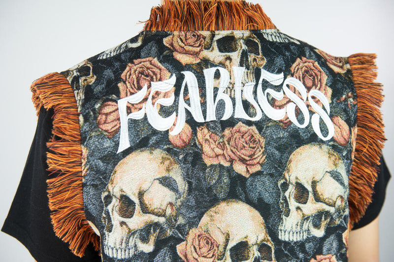 Rebel Minds 'Skulls' Tapestry Vest (Orange) 641-594