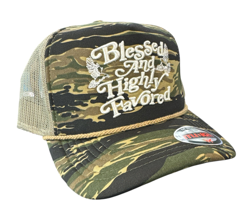 MUKA 'Blessed' Trucker Hat (Olive Camo) T5466