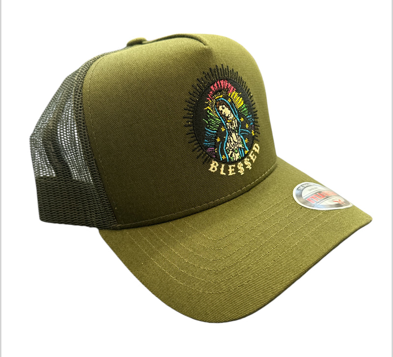 Muka 'Blessed' Trucker Hat (Olive) T54236