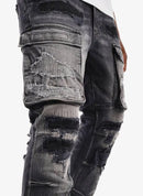Copper Rivet 'Rip & Repair' Cargo Denim (Black Sand) 533003