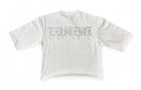Highly Undrtd 'UN Existence' 3/4 Sleeve Rhinestone Cropped T-Shirt (White) HF5504