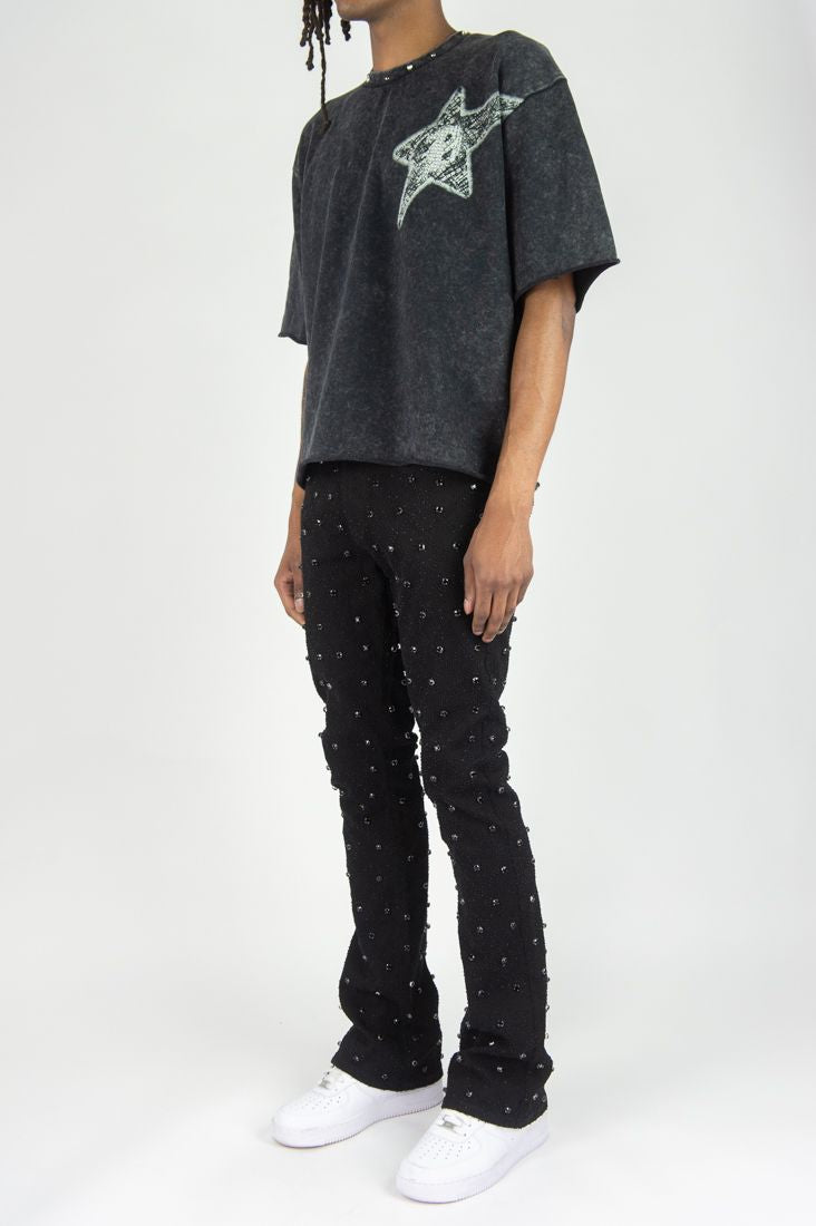 Rebel Denim 'Diamond' Stacked Flare Denim (Black) 652-630
