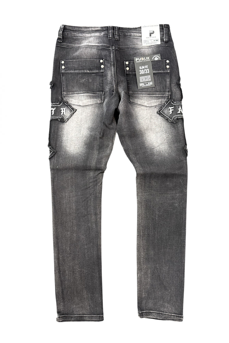 Publik 'Cross Patch' Slim Fit Denim (Black Shadow) KD2533