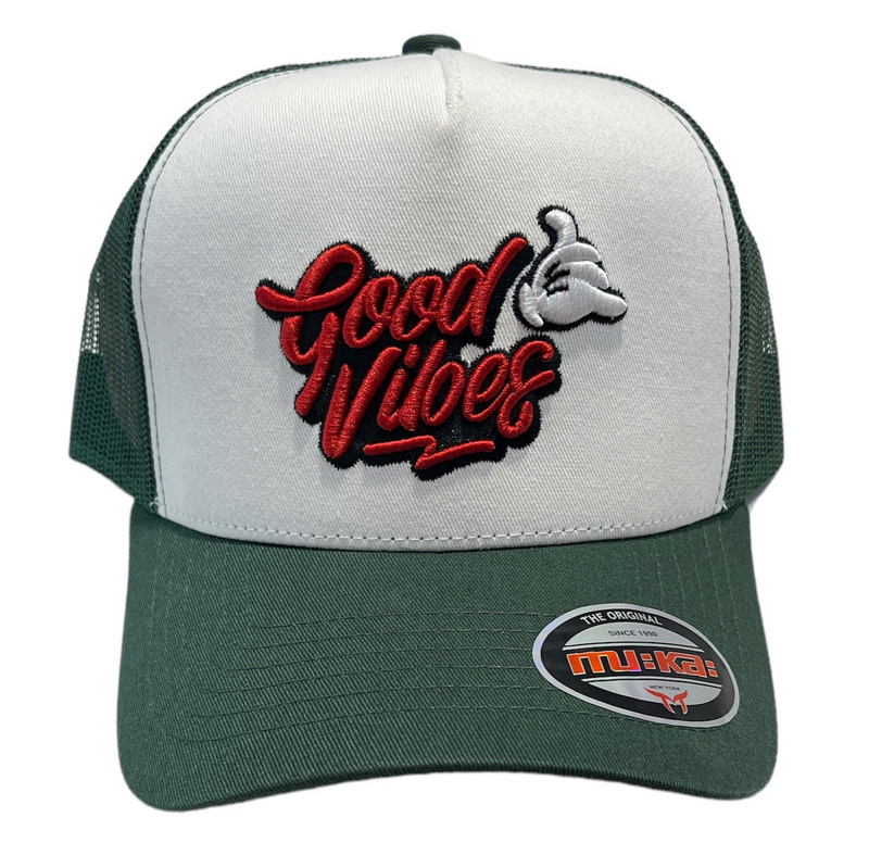 Muka 'Good Vibes' Trucker Hat (Dk. Green) TN5328B - FRESH N FITTED-2 INC