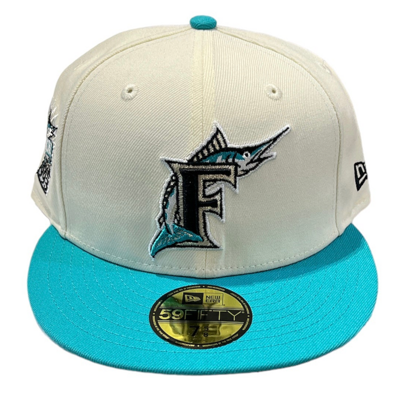 NEW ERA 59Fifty 'Miami Marlins' Fitted (White/Teal w Green Under Brim) - FRESH N FITTED-2 INC