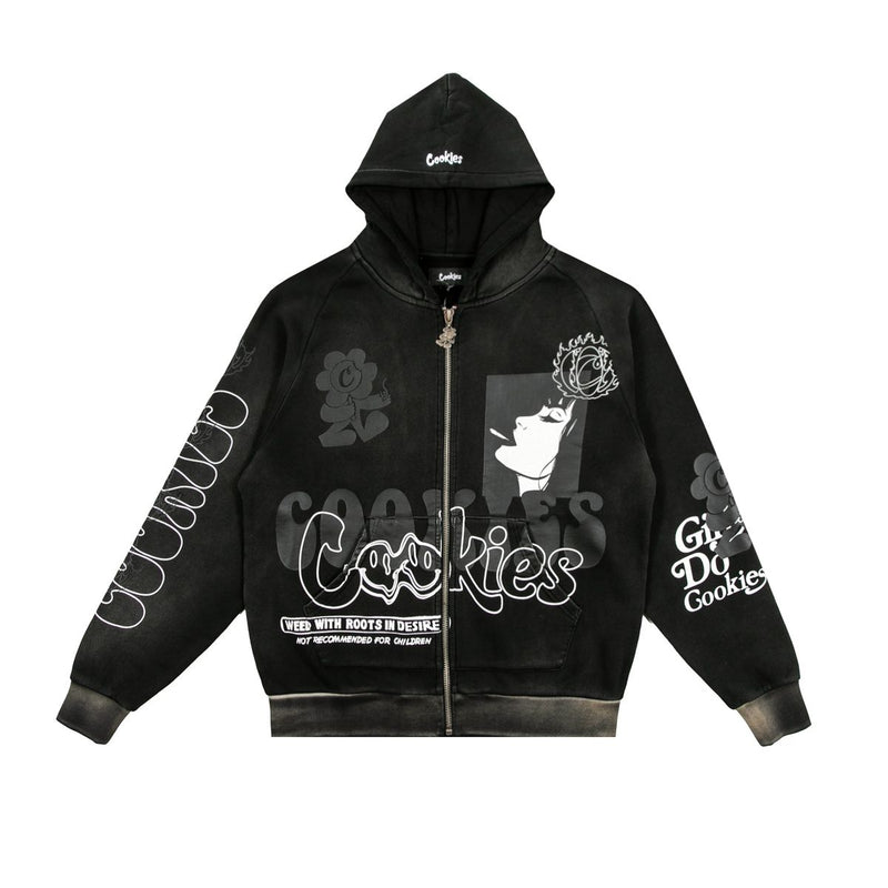 Cookies 'Florist' Zip Up Hoodie (Washed Black) CM251HFC01