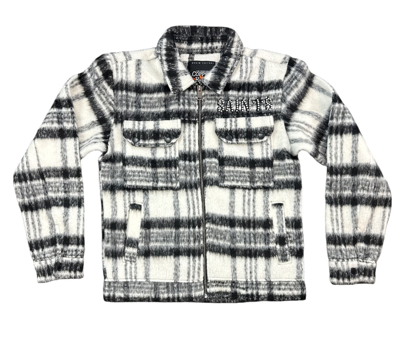 Copper Rivet Brushed Flannel Jacket With Pearl Embroidery(Black) 535001 - FRESH N FITTED
