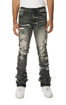 Smoke Rise 'Cut & Sewn Rip Off Letter' Denim (Black Lava) JP24118 - FRESH N FITTED