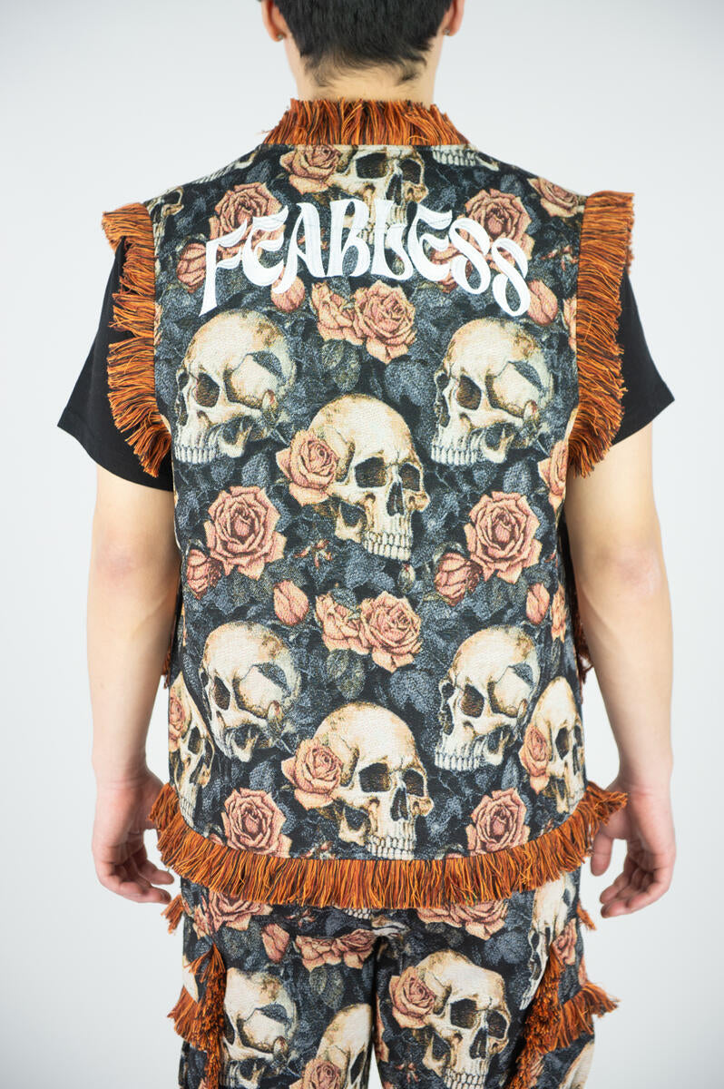 Rebel Minds 'Skulls' Tapestry Vest (Orange) 641-594