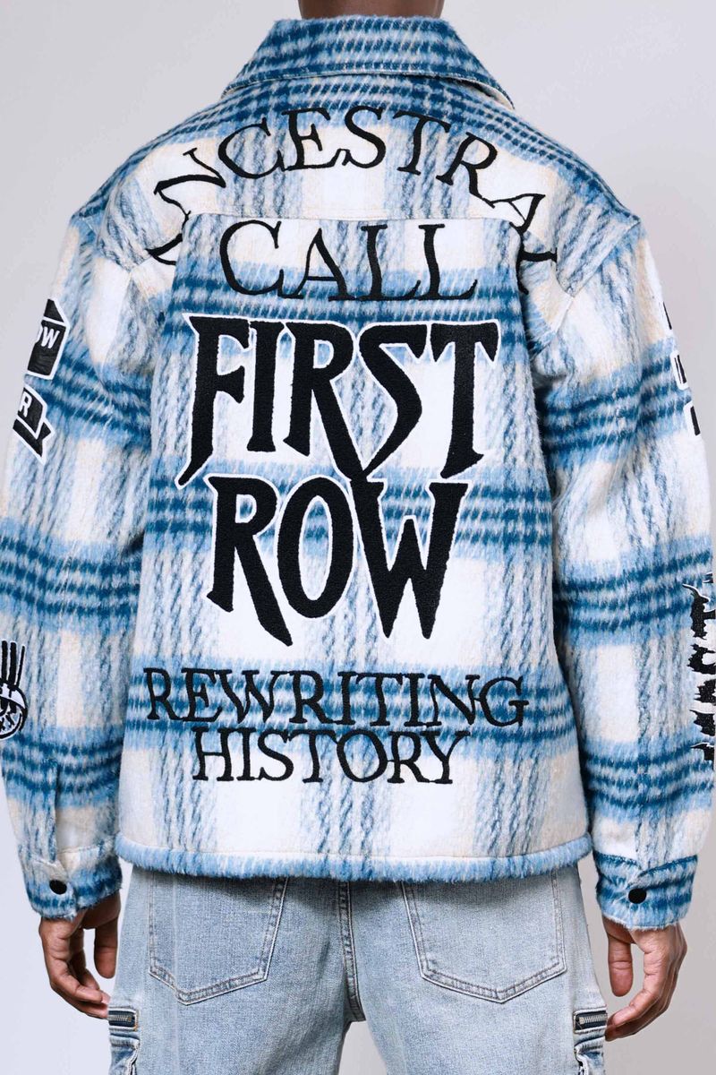 First Row 'Ancestral Call' Multi Patches Wool Shaket (Blue) FRJ2091A