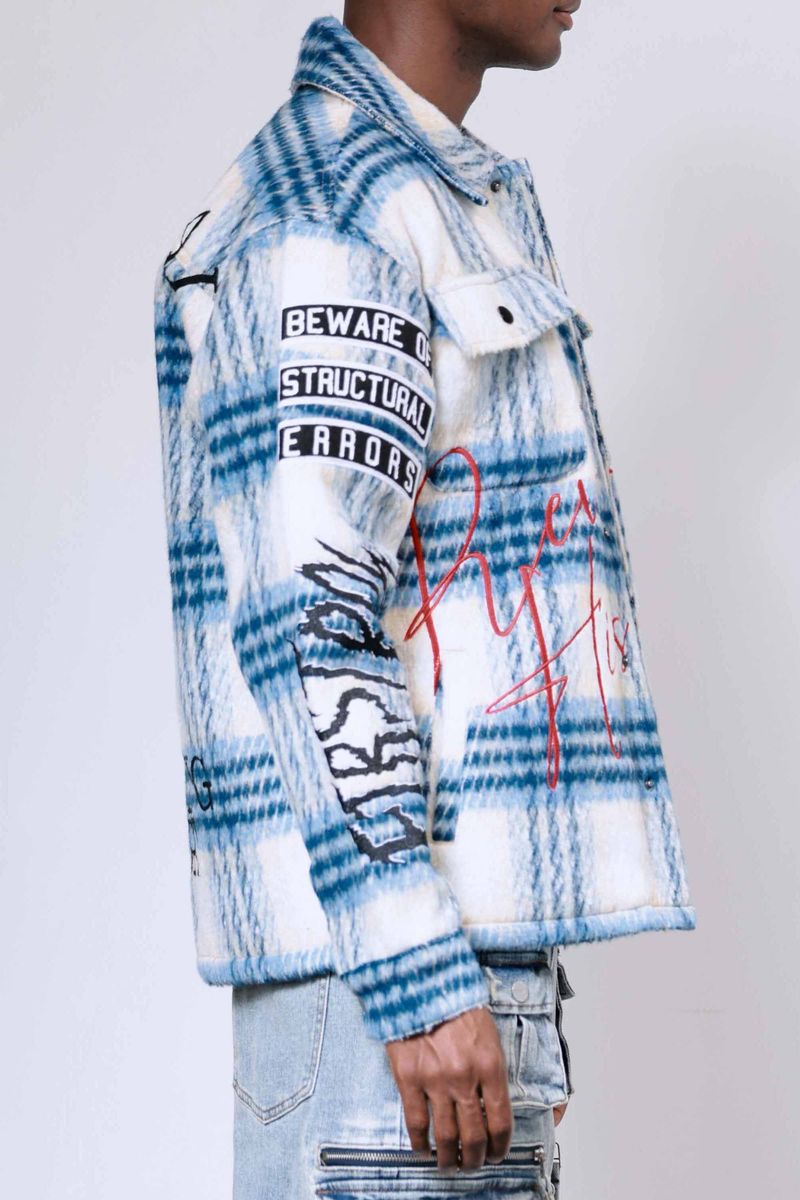 First Row 'Ancestral Call' Multi Patches Wool Shaket (Blue) FRJ2091A
