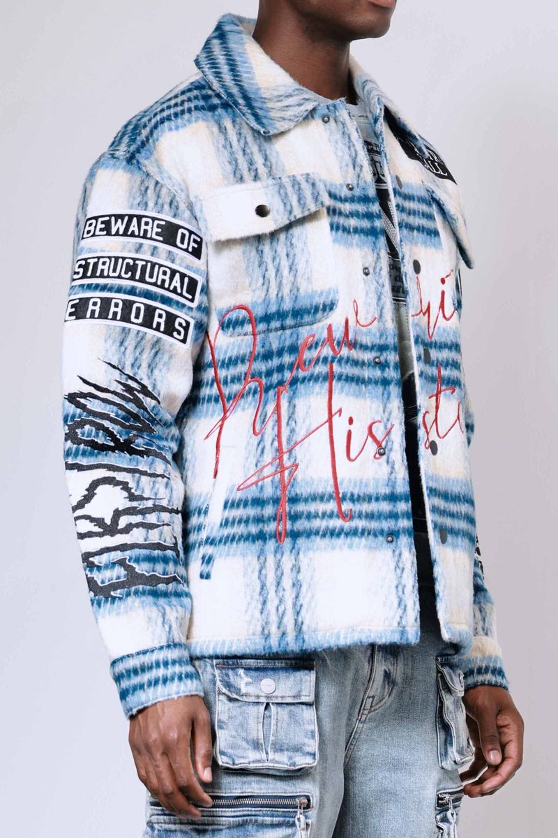 First Row 'Ancestral Call' Multi Patches Wool Shaket (Blue) FRJ2091A