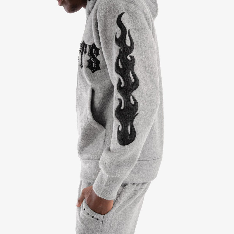 Copper Rivet 'Saints' Mohair Pearl Embroidery Zip Hoodie (Gray) 531081