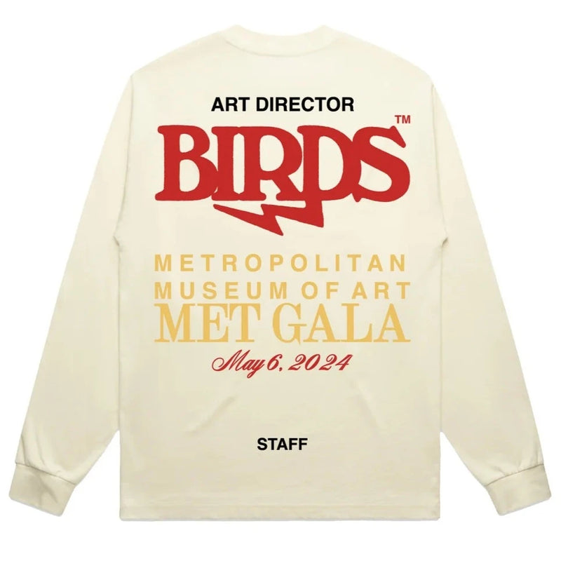 Birds "Met Gala 2024 STAFF" Ivory Oversized Ultra Premium Long Sleeve Shirt - FRESH N FITTED-2 INC