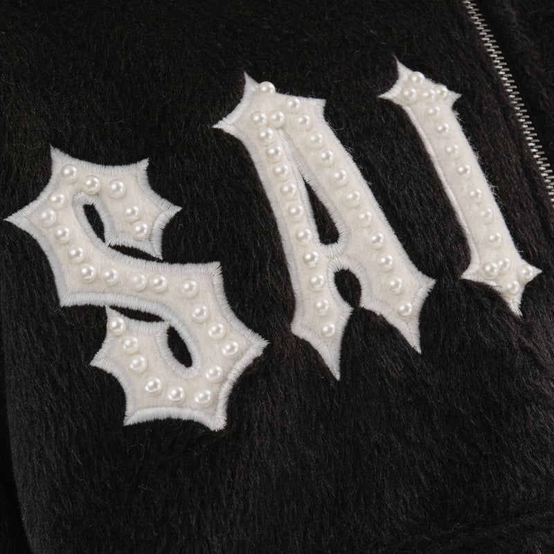 Copper Rivet 'Saints' Mohair Pearl Embroidery Zip Hoodie (Black) 531081