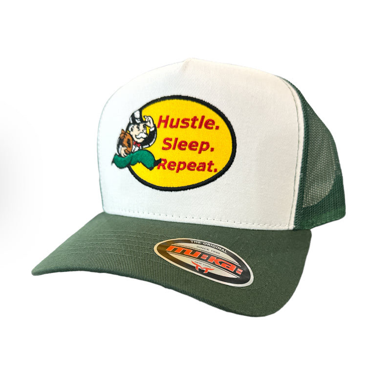Muka 'Hustle, Sleep' Trucker Hat (White/Green) T5404 - Fresh N Fitted Inc 2