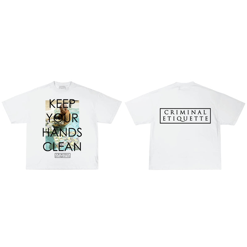 Criminal Etiquette 'Keep Your Hands Clean' T-Shirt (White) - FRESH N FITTED-2 INC