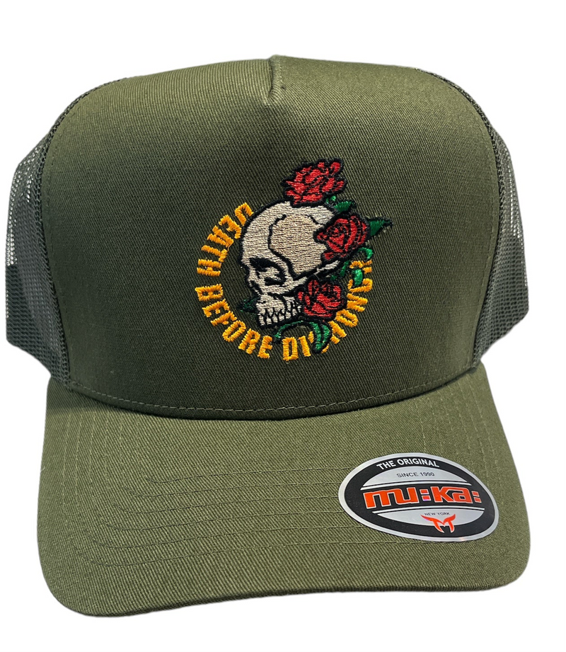 Muka 'Before Death' Trucker Hat (Olive) TN5329B - FRESH N FITTED-2 INC