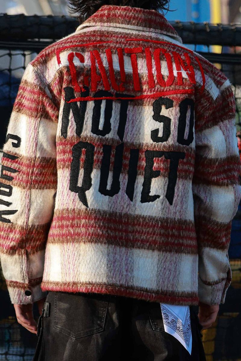 First Row 'Caution Not So Quiet' Multi Patches Wool Shaket (Burgundy) FRJ2090A