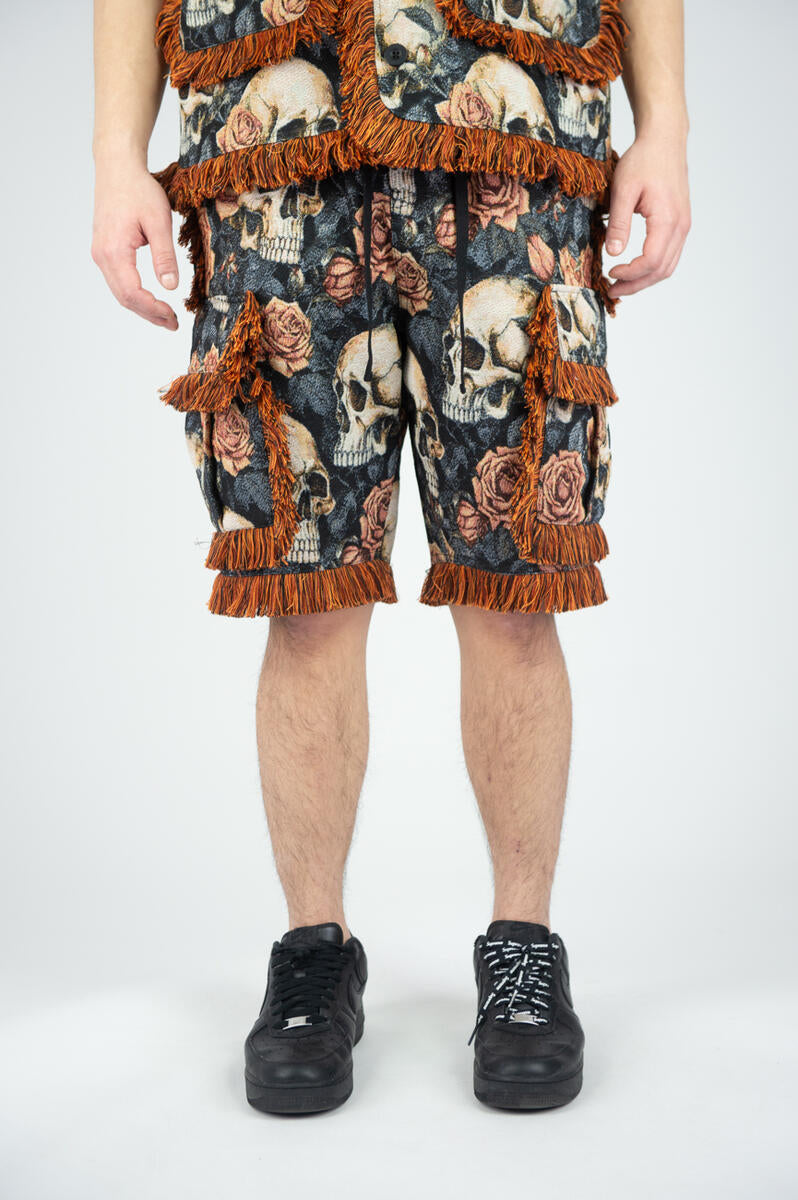 Rebel Minds 'Skulls' Tapestry Shorts (Orange) 641-994