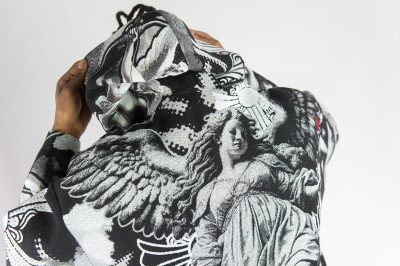 Rebel Minds 'Cross Angel' Rhinestone Tapestry Hoodie (Black) 152-338