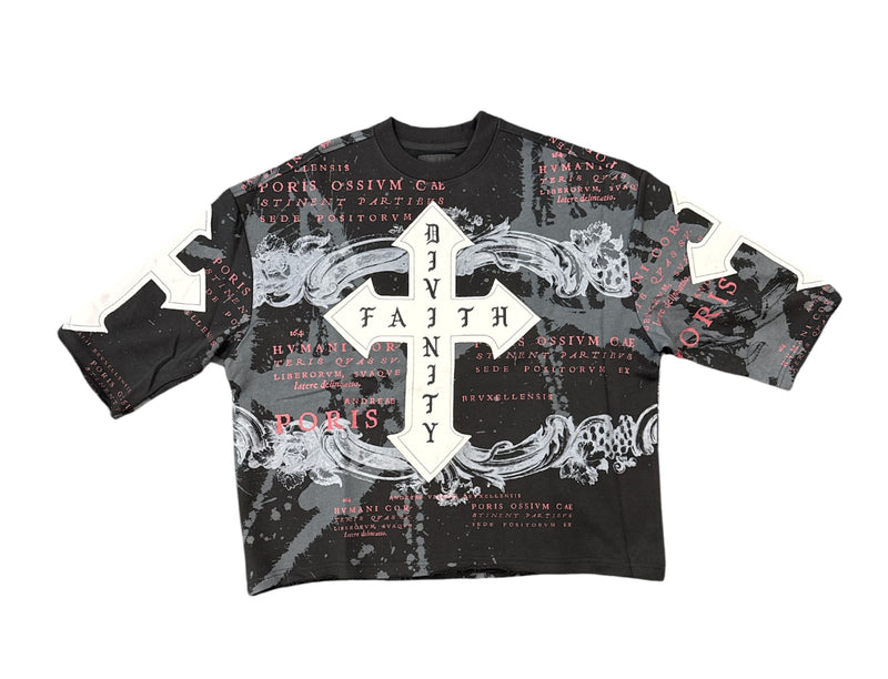 Publik 'Cross Patch' Cropped Oversized T-Shirt (Black) KF2533