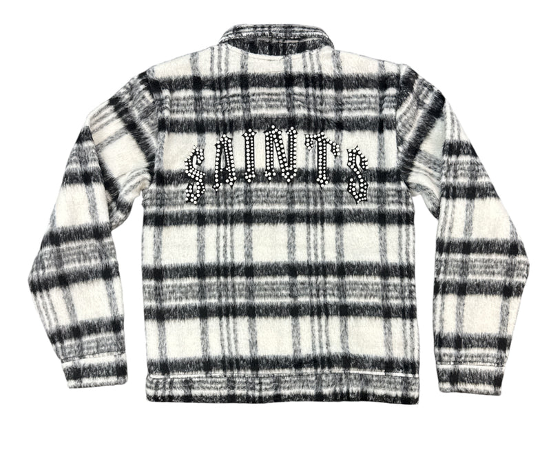 Copper Rivet Brushed Flannel Jacket With Pearl Embroidery(Black) 535001 - FRESH N FITTED